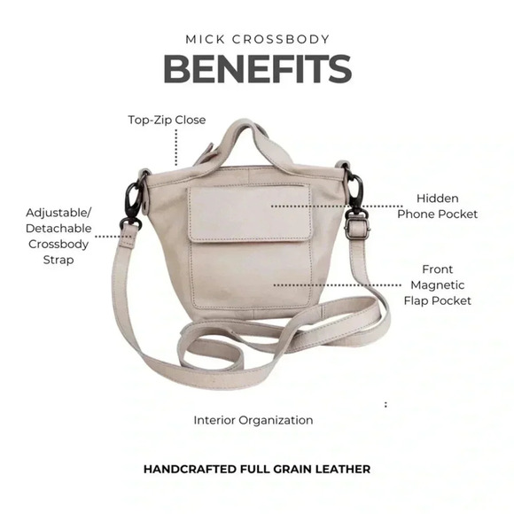 NWOT Latico Handcrafted Full Grain Leather Mick Crossbody - Charcoal - Picture 14 of 15